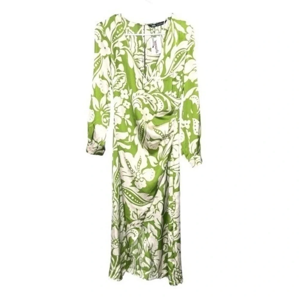 Zara Green Wrap Dress Wedding‎ Guest Cocktail Summer Event Dress Size M